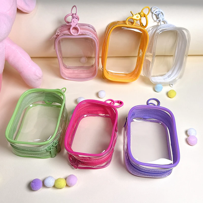 

10 шт. кошельки для монет, прозрачные однотонные ПВХ, прямоугольная сумка для хранения с цепочкой для ключей