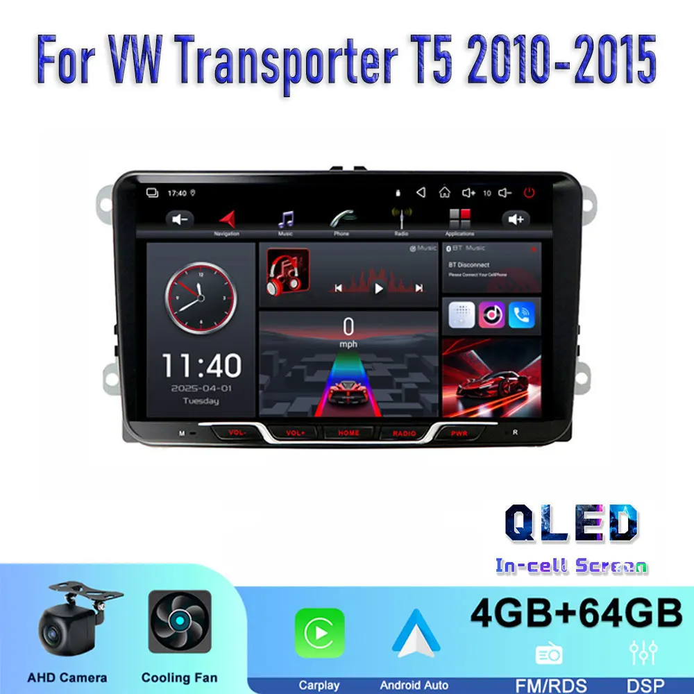 9'' For VW Transporter T5 2010-2015 Car Radio Stereo Head Unit Carplay Apple Android 15 Auto GPS WIFI 4-64GB Intelligent System