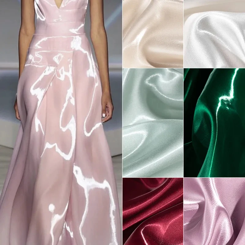 New Glossy Liquid Satin Metallic Fabric Luxury Crystal Silk Satin Wedding Dress Decoration Clothing Designer Material Textile