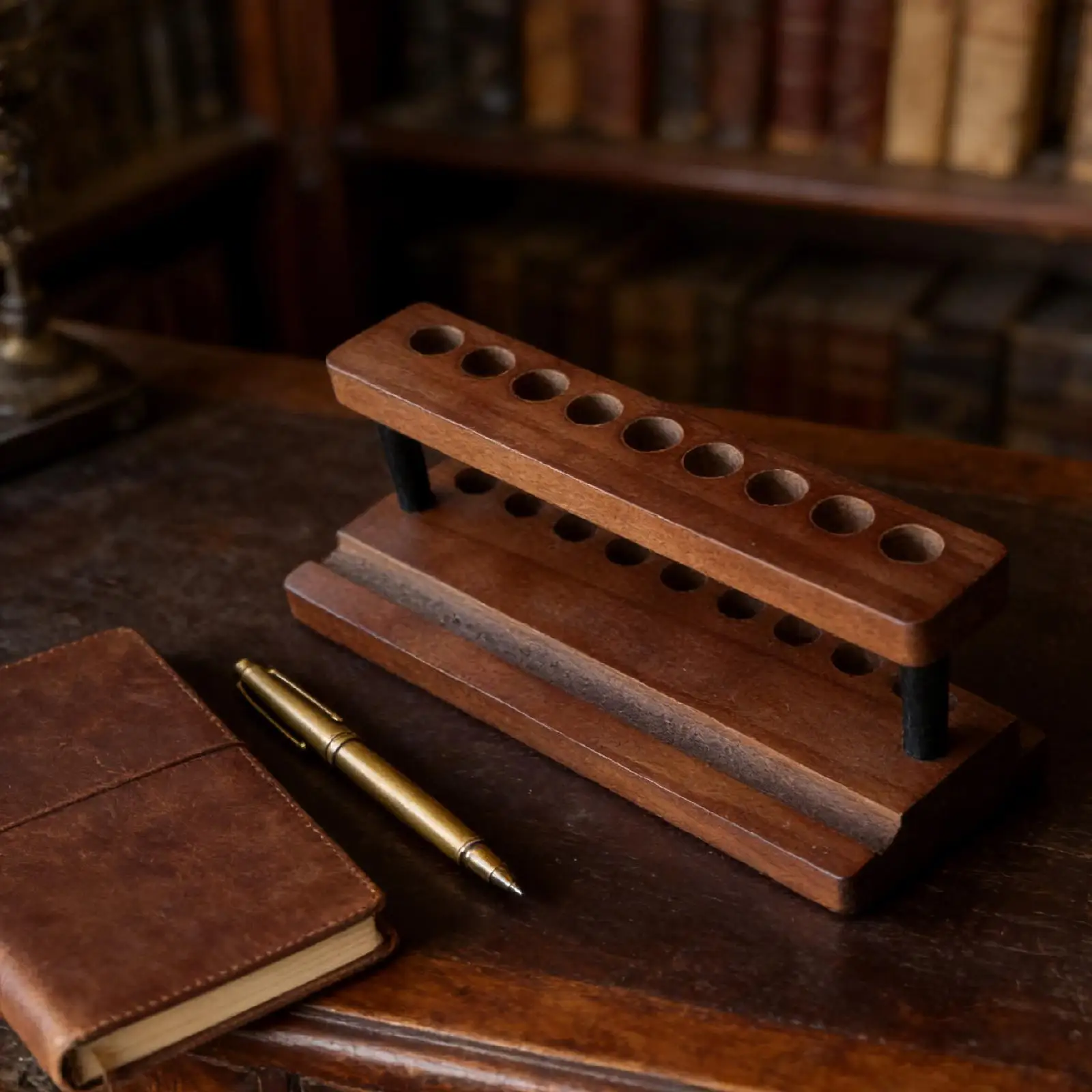 

Подставка для ручек из массива дерева, настольный органайзер с 9 отделениями, декоративная полка для аксессуаров для домашнего офиса