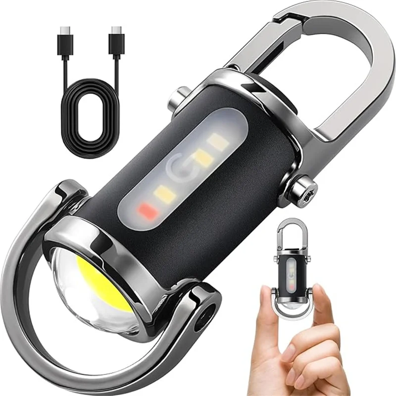 

Powerful Mini COB LED Keychain Flashlight USB Rechargeable Hanging Work Light Waterproof Keyring Camping Walking Pocket Lamp
