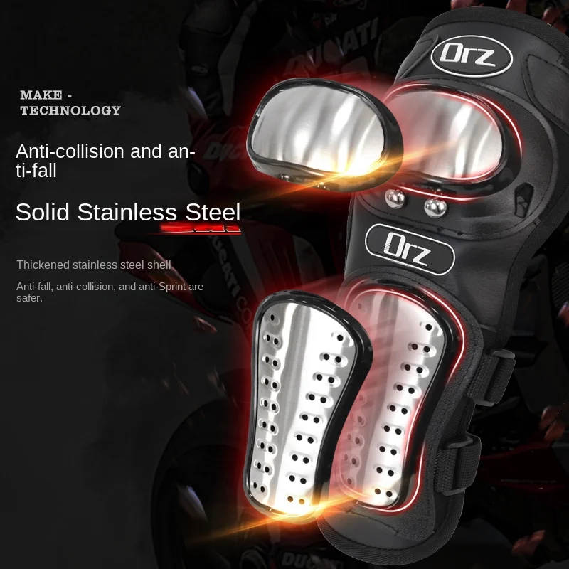 4Pcs/Set Motorcycle Kneepad Stainless Steel Moto Elbow Knee Pads Motocross Racing Protective Gear Protector Guards Kit