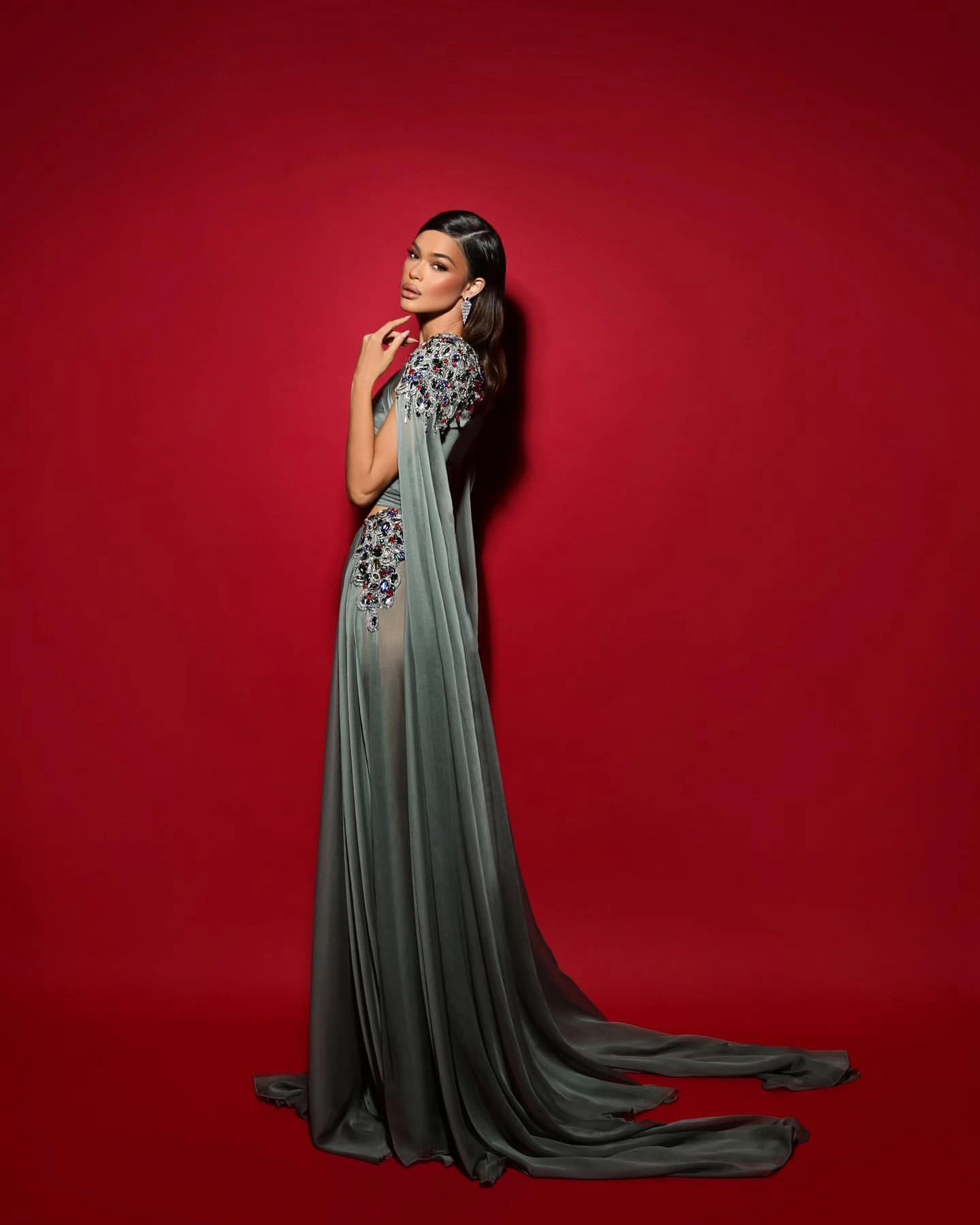 Elegant Fly Sleeve Long Formal Occasion Dresses Cross Sheer Chiffon فساتين السهرة Evening Dress Crystal Beauty Pageant Gowns