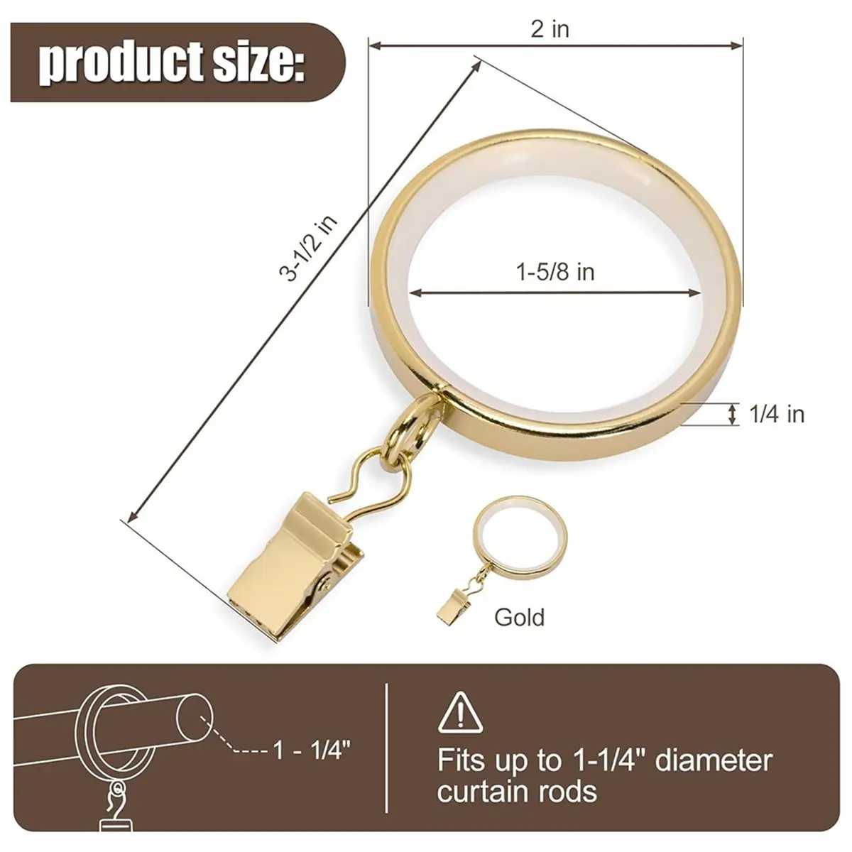 newA10R 20 Premium Easy Glide Curtain Rings with Clips Metal Drapery Rings with Silent Nylon Inserts Curtain Rod Clips & Rings