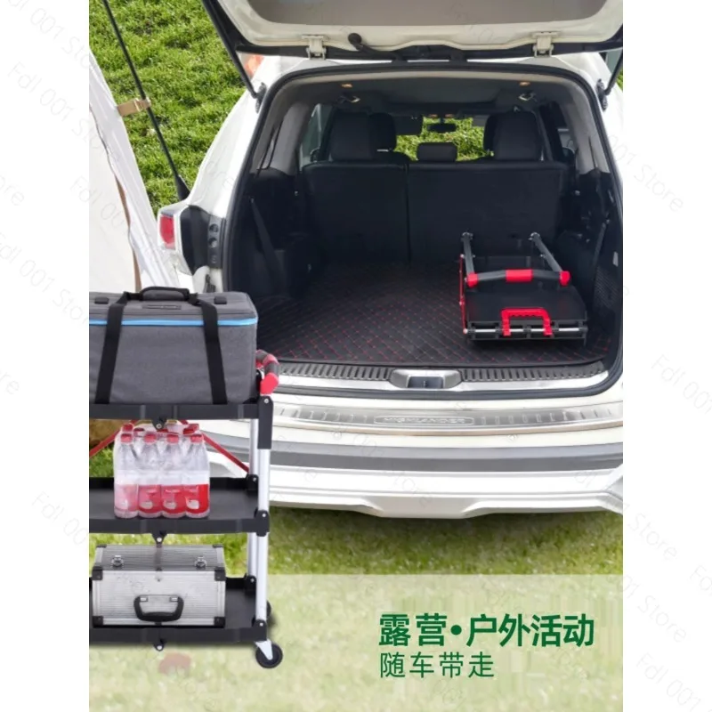 Foldable Three-Layer Tool Cart Outdoor Live Broadcast Camping Trolley Movable Silent Stool for Home Improvement