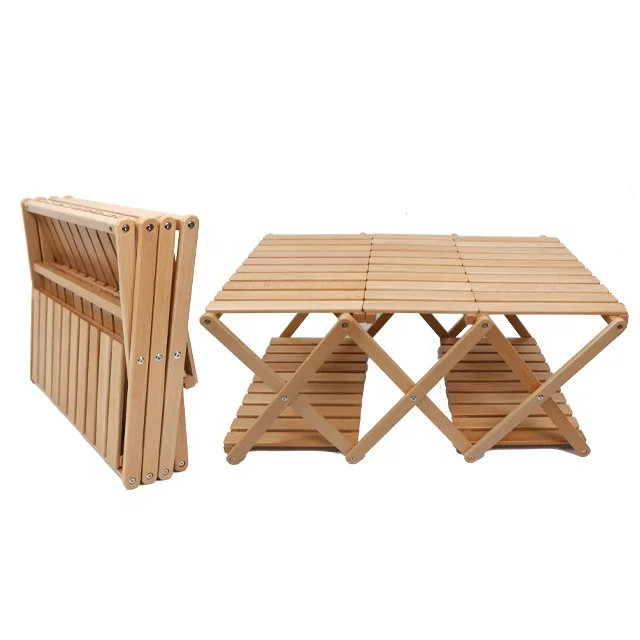 

New Modern Portable Multi-Layer Rack Folding Wooden Camping Picnic Garden Outdoor Shelf Table