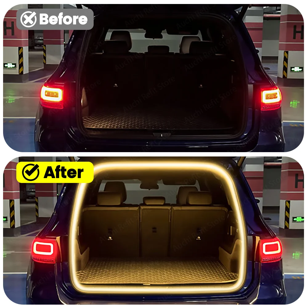 

4.05 Meters Car LED Atmosphere Light For Mercedes-Benz Trunk Flowing Light Whie Yellwo Tail Box Brightening Light Auto Interior