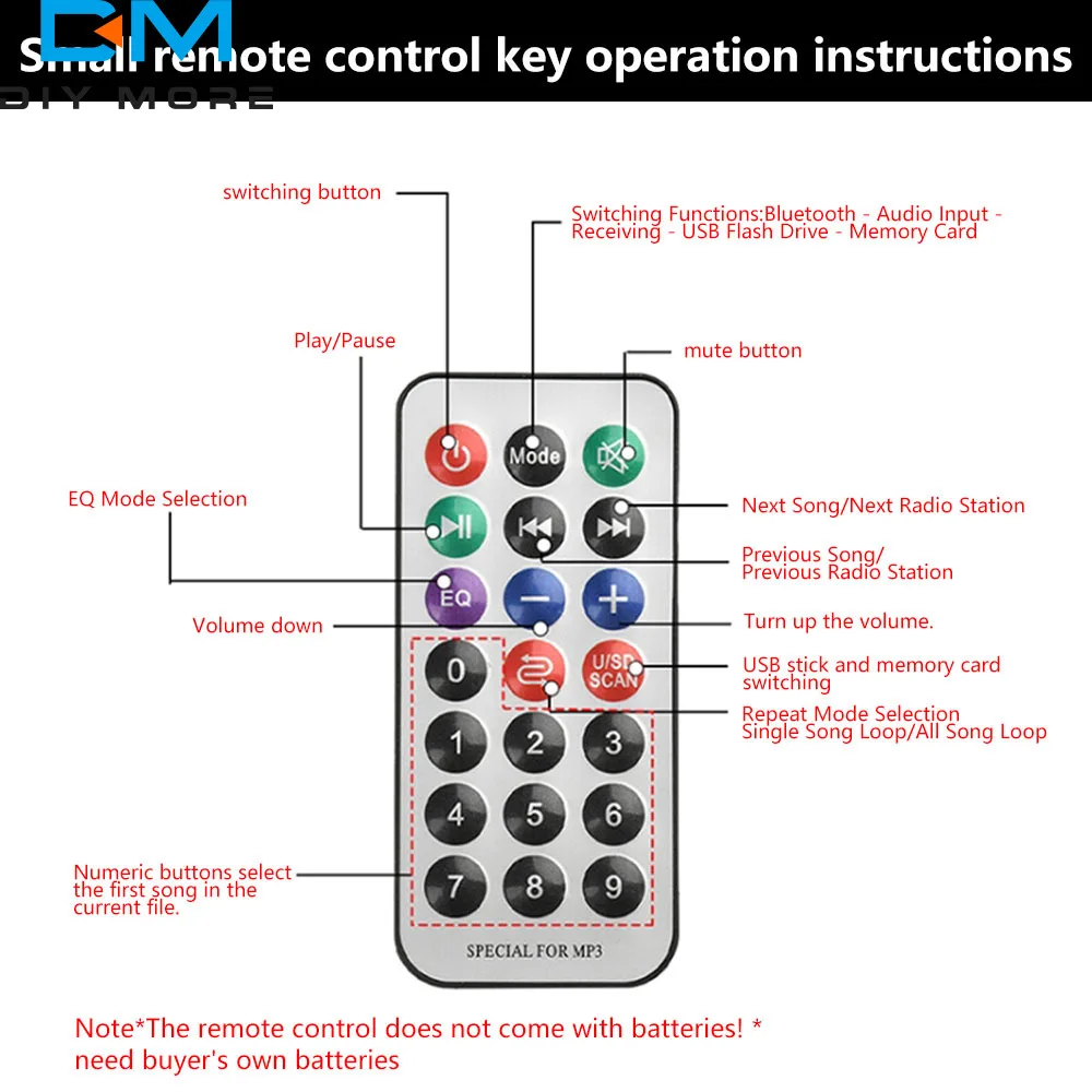 5W + 5W Digitalverstärker MP3-Decoderplatine DC 5V Bluetooth 5.0 FM-Unterstützung Mikrofon Auto MP3-Player mit Fernbedienung