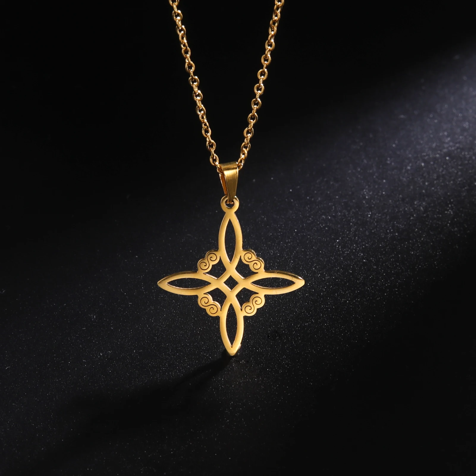 LIKGREAT Hexerei Edelstahl Hexe irischen Knoten Halskette keltischen Kreuz Frauen Männer viel Glück Vintage Halskette Amulett Schmuck