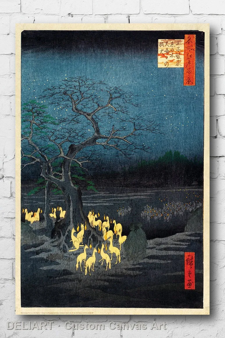 

HIROSHIGE - FOXFIRES ON NEW YEAR'S EVE ART Canvas Poster Custom Size Available Room Decoration Home Decor Wall