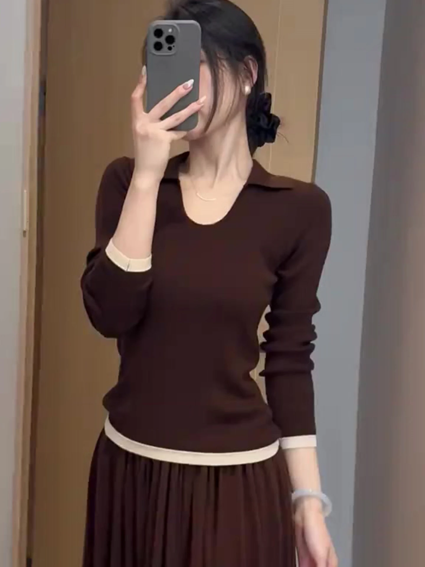 

Женская модная универсальная зимняя юбка-свитер с длинным рукавом, облегающая, в корейском стиле, для повседневной носки, стандартный крой