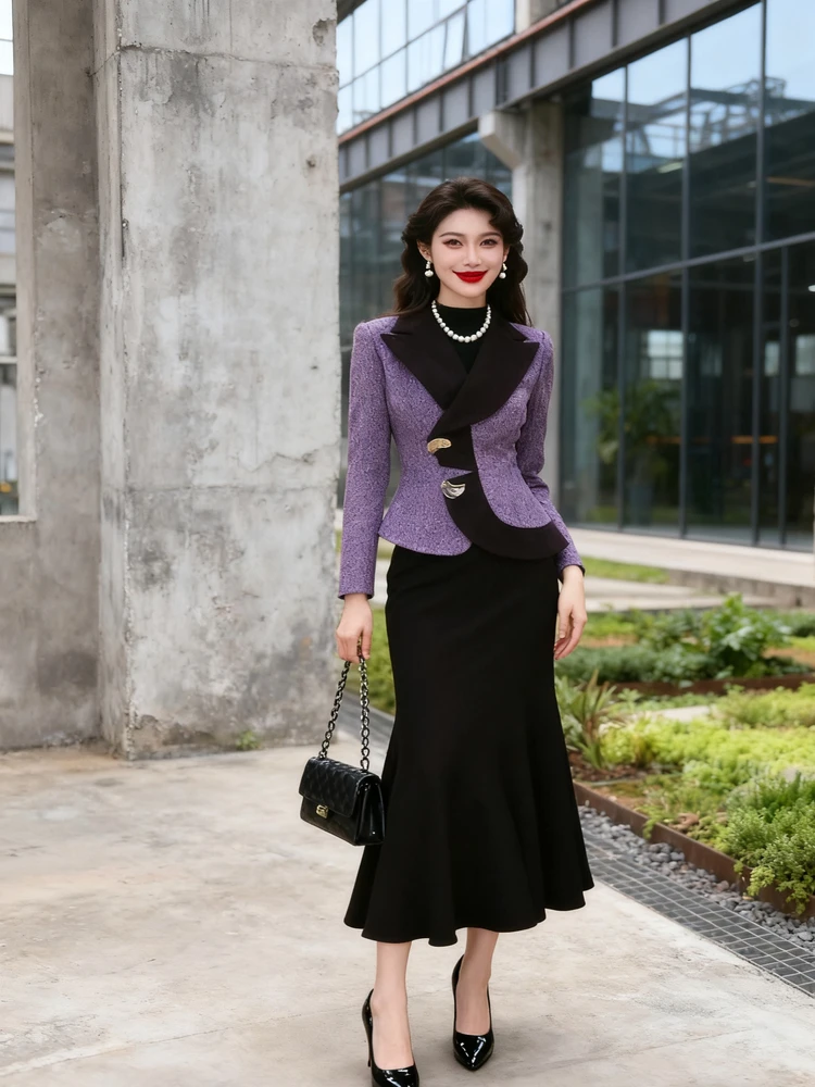 

Ele Two-Piece Color Blo Suit Waist-Cinching Profional Women's Faion Sle High-End Feelings Workwear