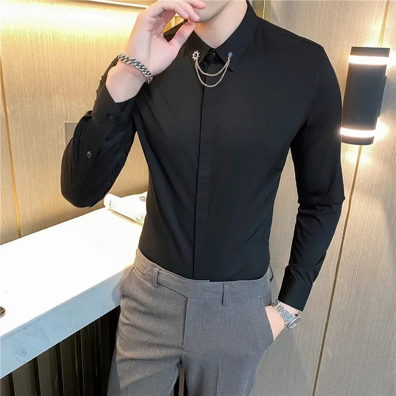 

High-quality Men's Casual Business Elite with Multi-color Optional Fashion Trend Solid Color Suit with Slim Long-sleeved Shirt