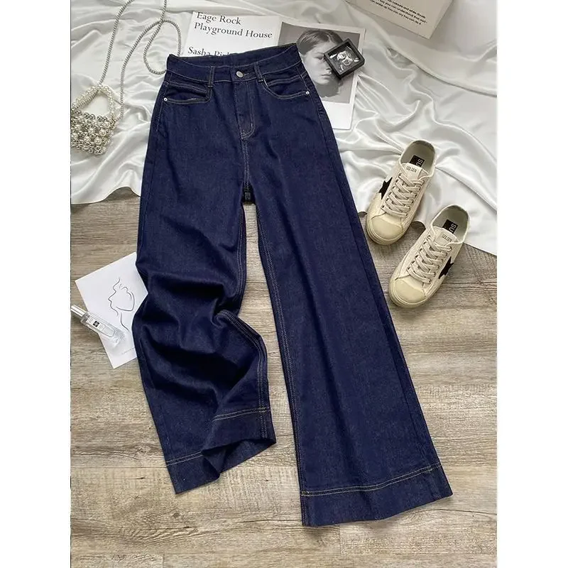 Blue Straight Jeans for Women Early Autumn Spring 2025 New High Waist Slimming Loose Drooping Wide-Leg Pants