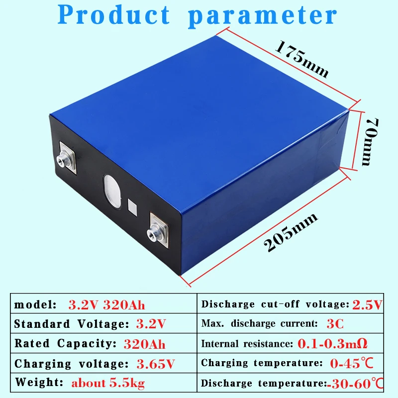 4PCS NEW 3.2V 320Ah LiFePO4 Battery 3C Lithium Iron Phosphate cells DIY 12v 24v 48v Electric car Boat RV Solar storage Inverter