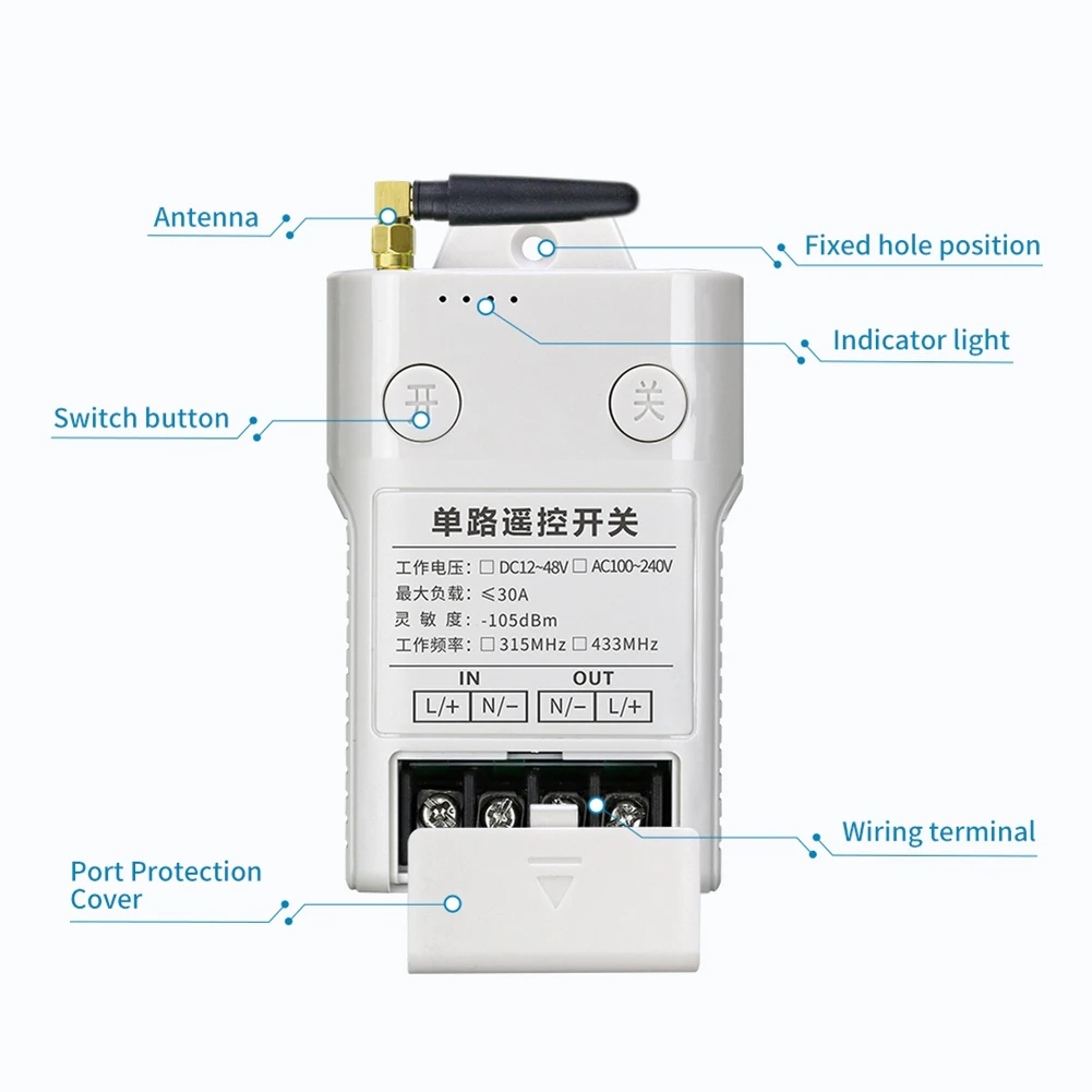 

ABGN High Power Automation Kits 30A Relay DC12V 24V 36V 48V 1 CH 433Mhz Long Distance Radio Remote Control Garage Door Motor