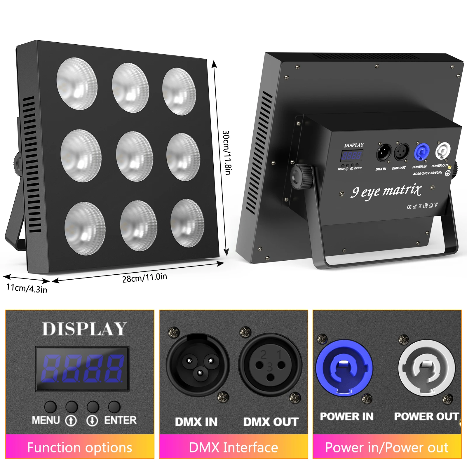 Imagem -05 - Cob Matrix Light Led Rgbw Flat Par Light Dmx Stage Effect Projetor para dj Concert Party Casamento Dance Hall Somspot-9-eye