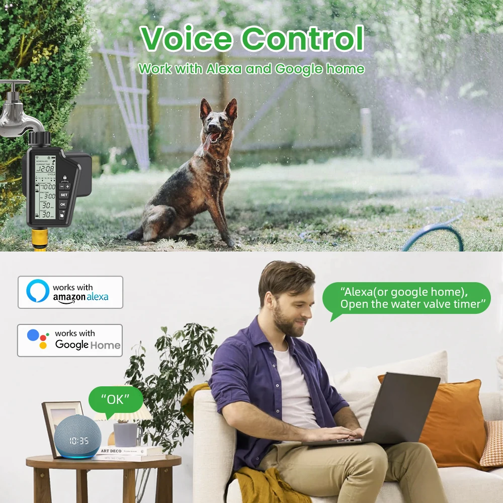 MIUCDA Tuya WiFi Smart Watering Timer Outdoor Garden Lawn Automatic Irrigation APP Remote Control Works With Alexa Google home