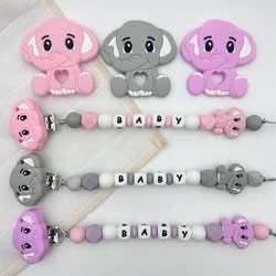 Personalized English Russian Letter Name Baby Elephant Silicone Pendant Pacifier Clips Holder Chains Teether Kawaii Toy Gifts