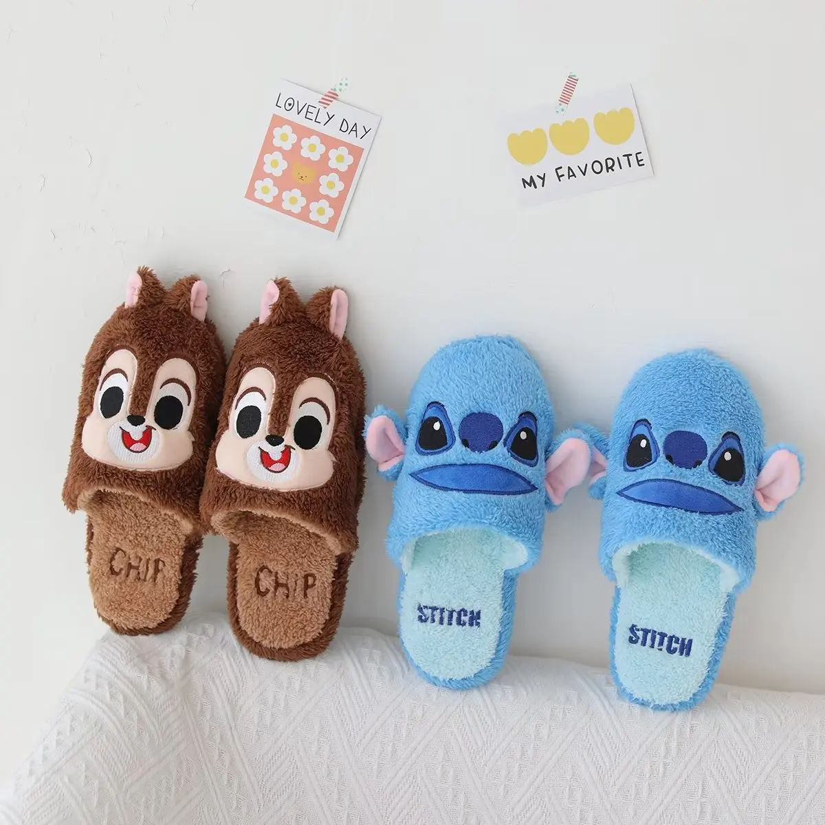 Kawaii Blue Stitch Kubuś Puchatek Pluszowy domowy pantofel bawełniany Dormitorium Dziewczyny Lekkie ciepłe kapcie Zimowe artykuły domowe