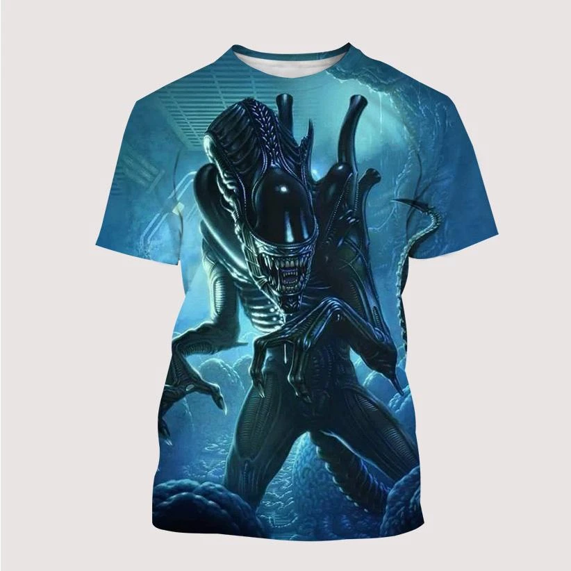 3D Printed Xenomorph T-shirt Summer Fashion Casual Neutral Oversized Crewneck Breathable Top Men's Cartoon Personality Clothing