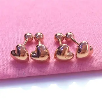 585 퍼플 골드 도금 14K 로즈 골드 글로시 하트 귀걸이, 여성 클래식 우아하고 작은 패션 쥬얼리 선물 여자 친구 