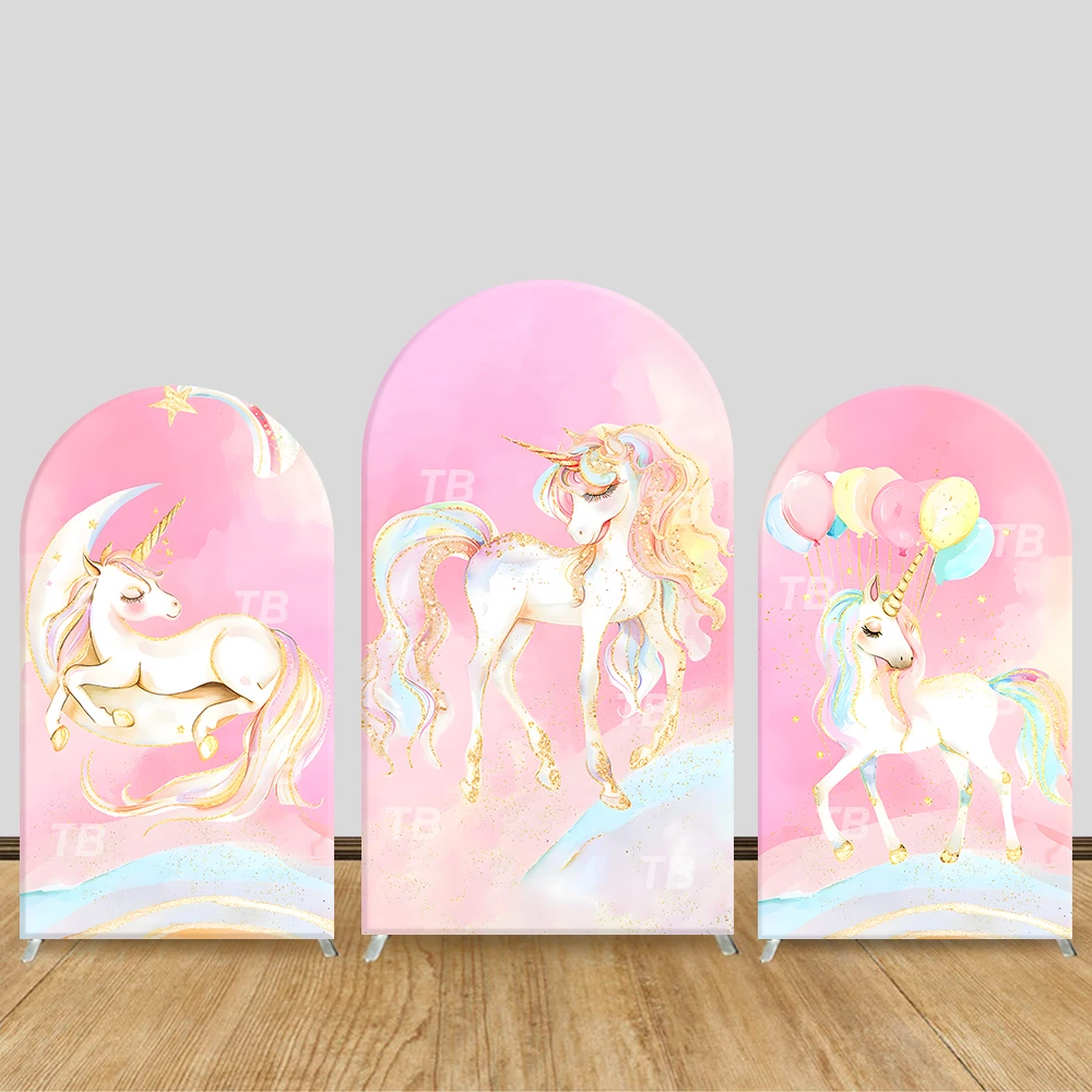 

Pastel Unicorn Arch Backdrop Cover Pink Unicorn Theme Decor, Festive Photo Booth Props for Kids’ Parties & Home Decoration