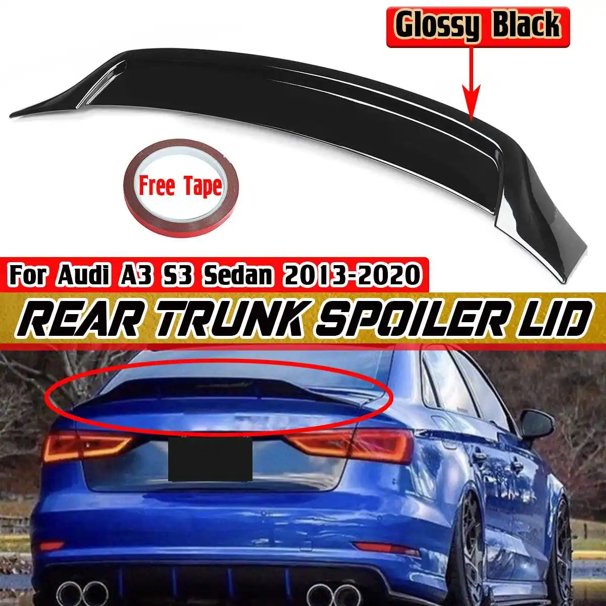 High Quality S3 RT Style Car Rear Trunk Spoiler Lip Extension Boot Wing Lip For Audi A3 S3 Sedan 2013-2020 Rear Lip Spoiler