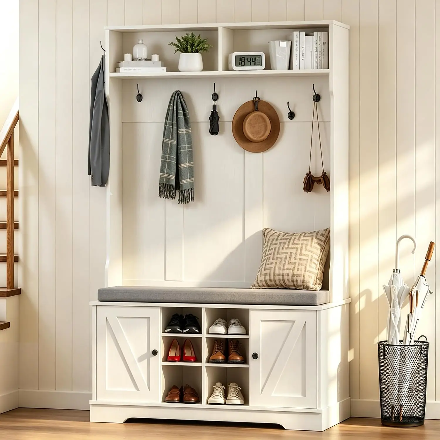 Aliexpress 71" Hall Tree Bench & Shoe Storage Coat Rack 2 Doors 6 Compartments Seat 260 lb 7 Hooks Entryway, Customized - Aliexpress Deal