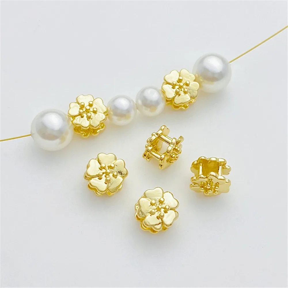 

14K Gold-wrapped Double-sided Flower Beads, Loose Beads, Handmade DIY Beaded Bracelets, Necklaces, Jewelry, Material Accessories