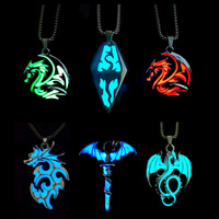 Hiphop Rock Stainless Steel Chain Luminous Alloy Dragon Pendant Glowing Necklace Night Dance Disc Glow In The Dark Necklace