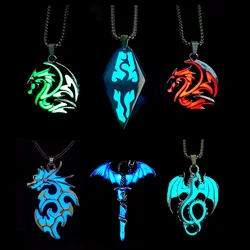 Hiphop Rock Stainless Steel Chain Luminous Alloy Dragon Pendant Glowing Necklace Night Dance Disc Glow In The Dark Necklace