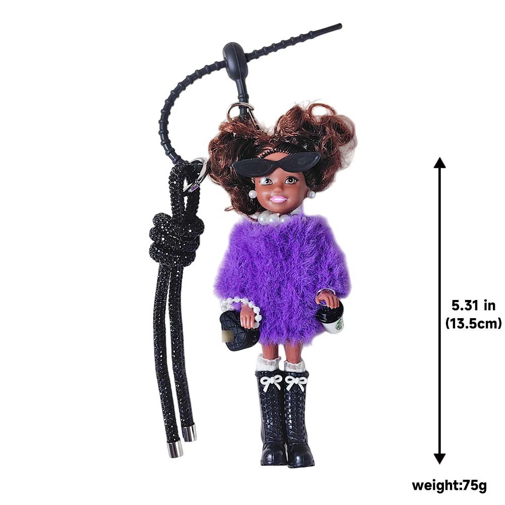 Porte-clés poupée princesse fille peau noire africaine, Version coréenne, pendentif mode petit parfumé 1/12 poupée BJD, porte-clés exquis
