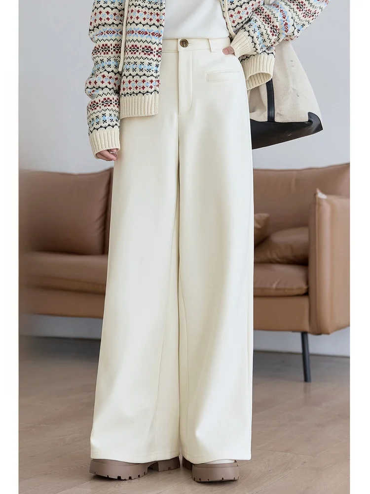 

Женские повседневные брюки HuiXi Dstring: новая коллекция осень-зима, свободный прямой крой, высокая талия, на флисовой подкладке, универсальные, на все сезоны