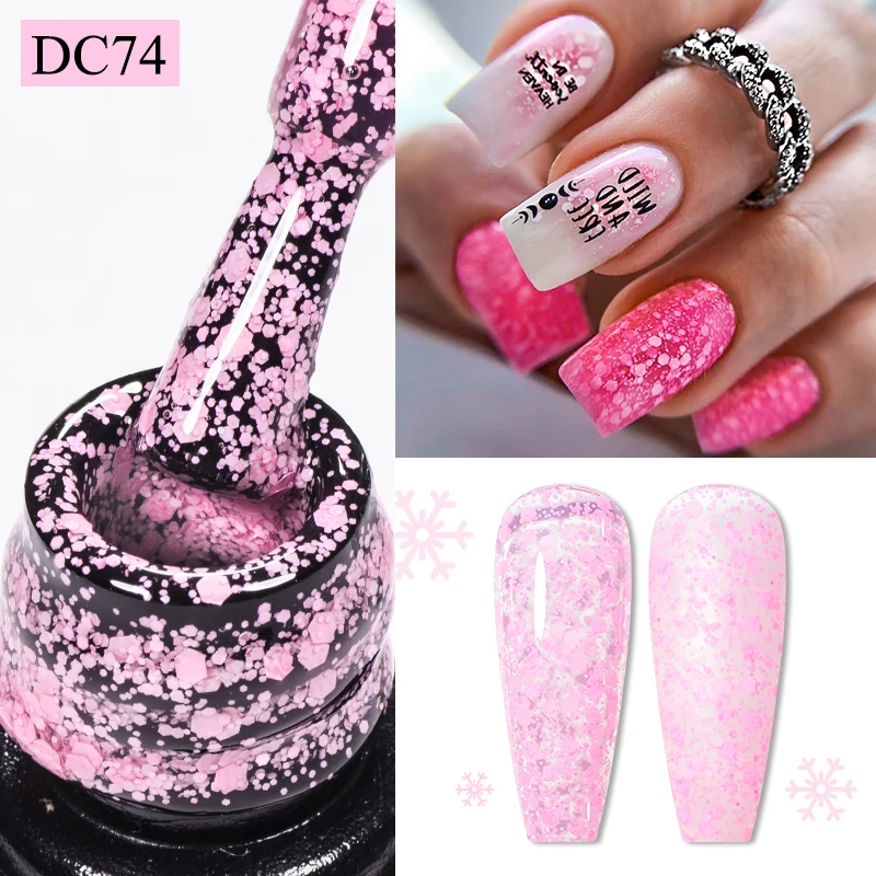 7ml śnieżynka żelowy lakier do paznokci UV LED półtrwałe mlecznobiałe różowe brokat śnieg cekiny paznokcie żelowe artystyczny Design lakier Manicure