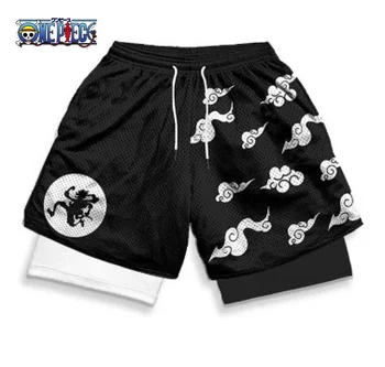 Anime Gym Shorts Männer Frauen Naruto One Piece Nika Luffy 3D-Druck 2-in-1 schnell trocknende, atmungsaktive Sporttraining-Kompressionsshorts
