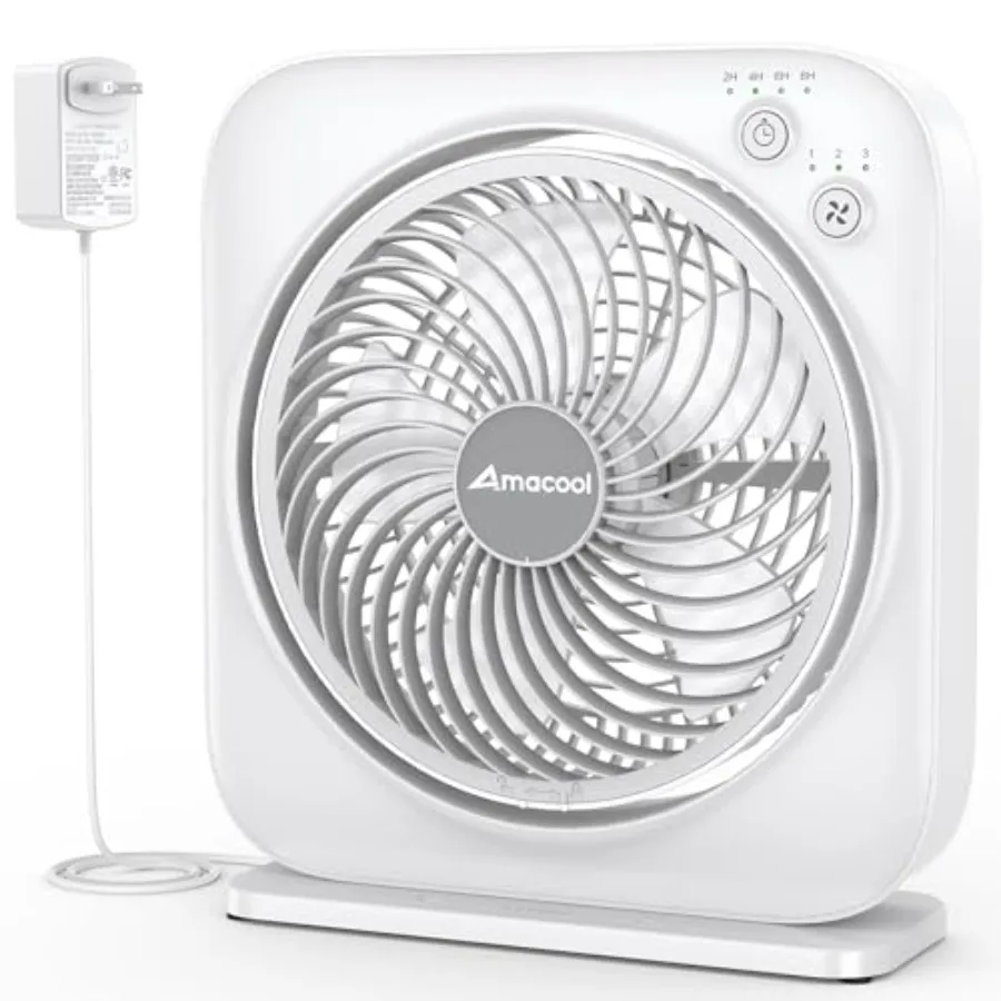 

Table Fan 12 inch Box Fan with 3 Speeds and 8HRS Timer 270° Pivoting Quiet Air Circulator Desktop Fan for Bedroom Bathroom Kitc