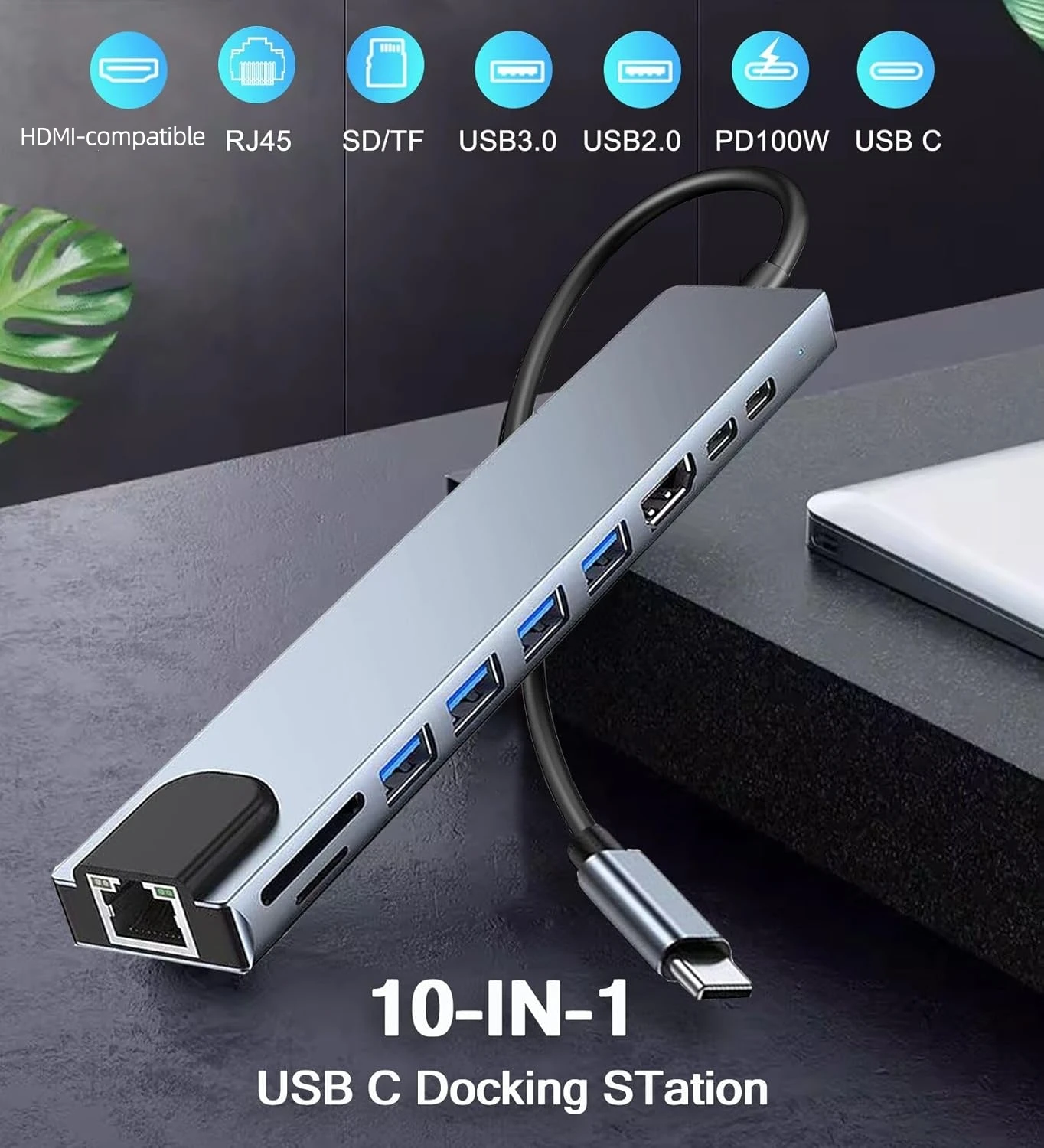 

USB C Docking Station with 4K HDMI-compatible,100Mbps Ethernet,SD/TF Card Reader,USB 3.0/2.0 and PD 100W 11-in-1 for Macbook Pro