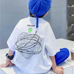 Camiseta de algodón para niños, Nueva Versión Coreana de la camiseta de manga corta para niño, manga de cinco y media para niño grande