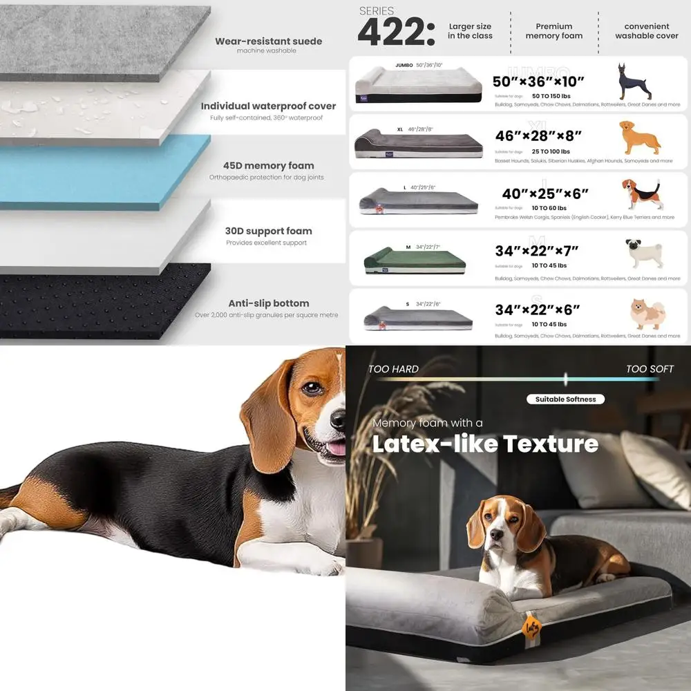 

Очень большая ортопедическая кровать для собак — подушка и водонепроницаемый чехол (40x25x5,5, шиферно-серый)