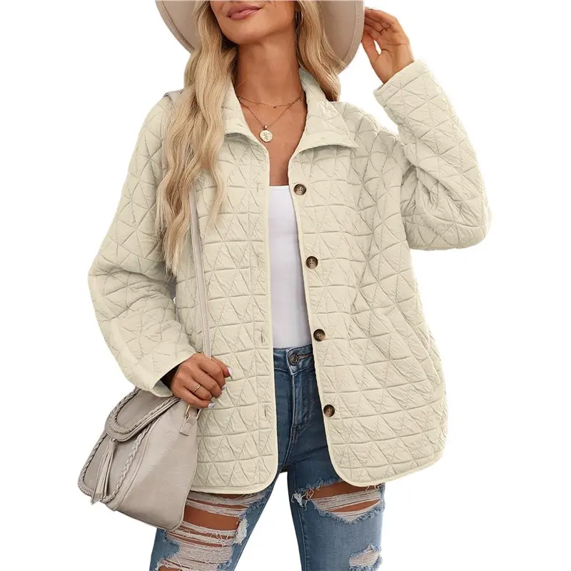 

ABVG-Women's Light Weight Quilted Jacket Casual Winter Open Front Button Down Puffer Coat Outwear Cardigan