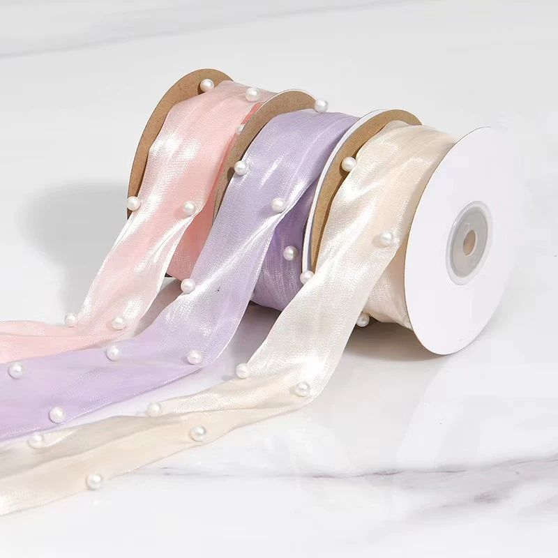 5 Yards 4.5cm Wide Fish Tail Ribbon Pearl Gauze Ribbon Hibiscus Rainbow Ribbon Flower Cake Packaging Decoration Handmade Materia