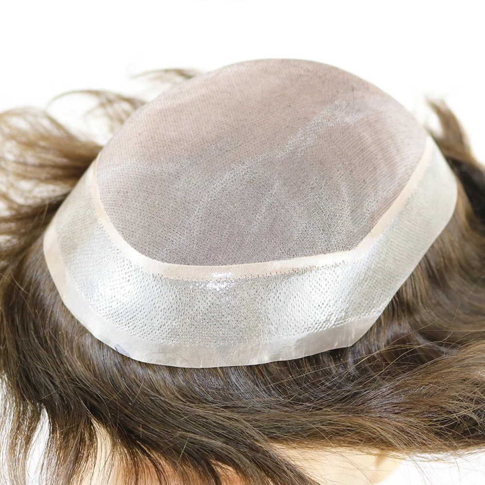 Afro-Haarteil für Männer, 4 mm/6 mm, lockig, super langlebig, aus Mono-Mesh und PU, braun, schwarz, aus Echthaar, atmungsaktives Haarteil-System. – Detail 4