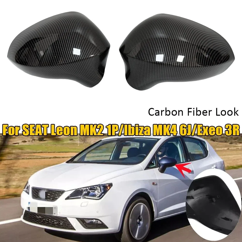 

For Seat Leon MK2 Ibiza MK4 Exeo 3R Car Replacement Rearview Side Mirror Cover Wing Cap Exterior Door Rear View Case Trim Carbon