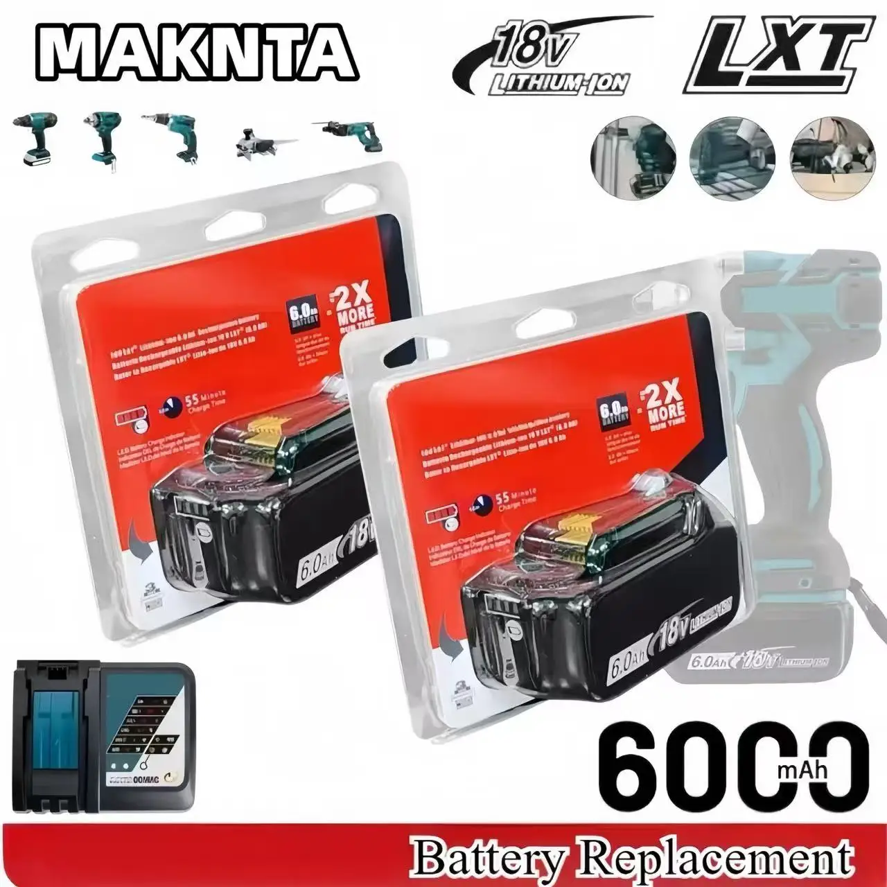 Original 6Ah für Makita BL1860 18V Akku-Elektrowerkzeuge Li-Ion Ersatz LXT BL1850 BL1840 für 18V Schraubendreher mit BMS TPCELL