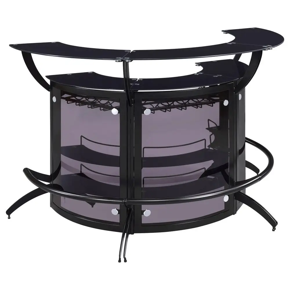 

Home Furnishings Dallas 3Piece Acrylic and Glass Home Bar Cabinet Curved, Freestanding, Glass Shelves, Stemware Rack, Bottle Wi
