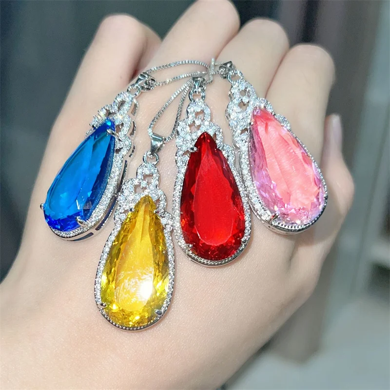 Shiny Crystal Water Drop Pendant Necklace For Lady Wedding Accessories Trendy Silver 925 Necklace Women Jewelry Full Stones