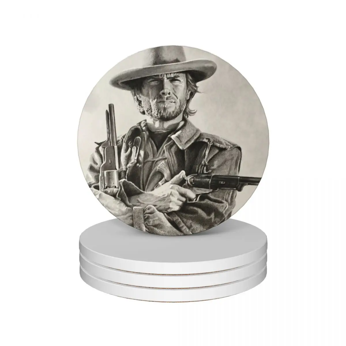 

Clint Eastwood sketch Ceramic Coasters (Set of 4) flower tea cup holder cute kitchen pot Coasters