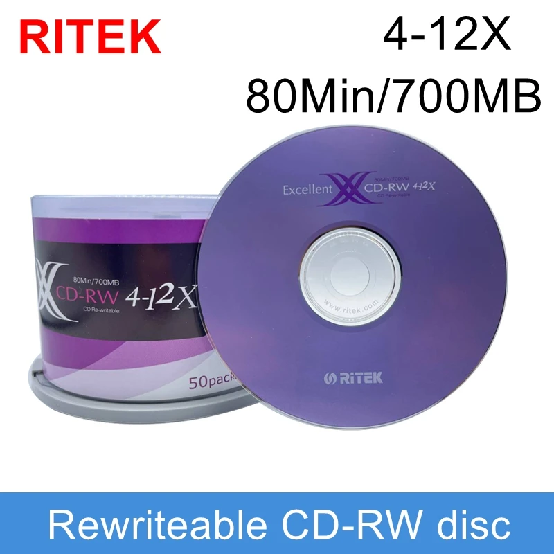 

Ritek 50PCS/BOX CD-RW 4-12X 80Min/700MB Blank Discs Rewriteable Disk CD-RW Disks Wholesale