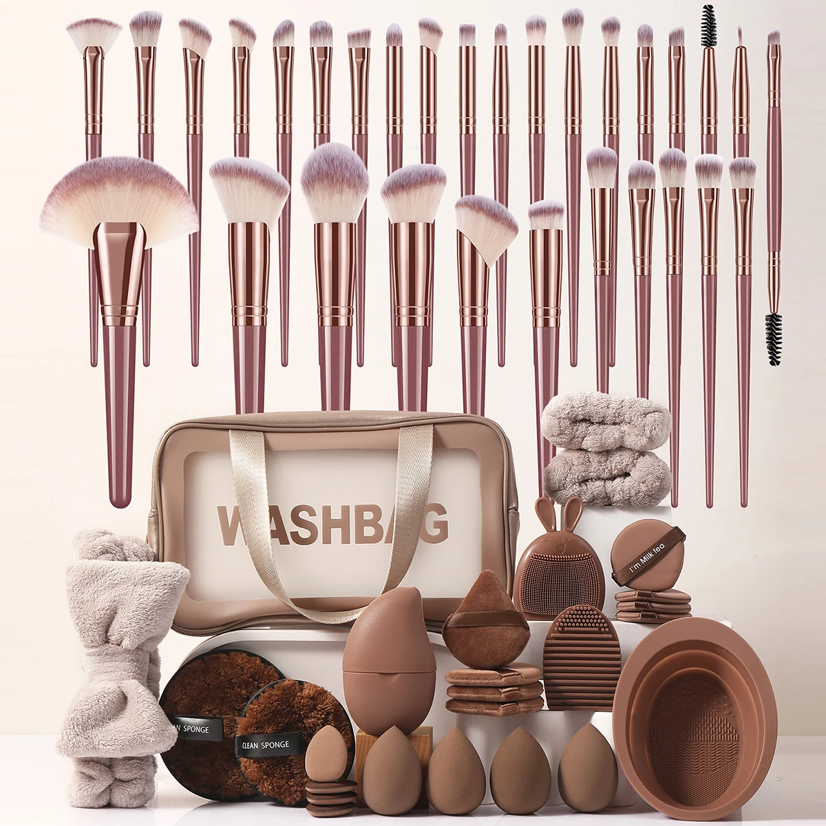 56PCS All-in-One Makeup Tools Set,1PC Cosmetic Bag,30PCS Makeup Brushes,4PCS Makeup Sponges,14PCS Powder Puffs,7PCS Multifunctional Makeup Accessories for Face Makeup Application